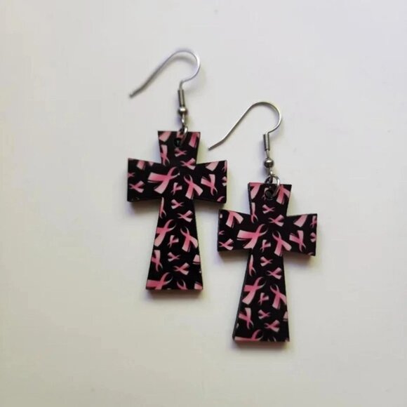Pink Ribbon Wood Earrings - Picture 5 of 5